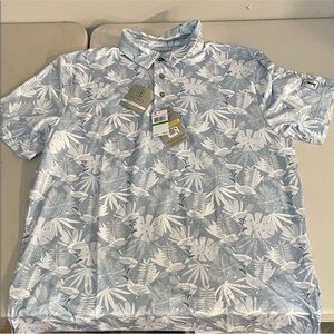 PGA Tour Light Blue Tropical Print Polo